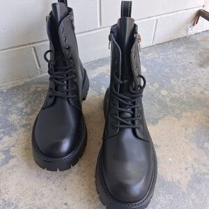 Men's Black Lace-Up Combat Boots - Chunky Lug Sole